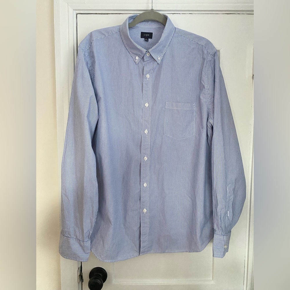 J Crew XL blue and white striped button down